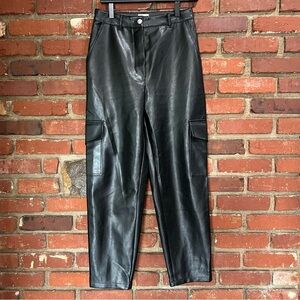Aritzia Wilfred women's faux‎ high rise leather cargo pants button fly size 6